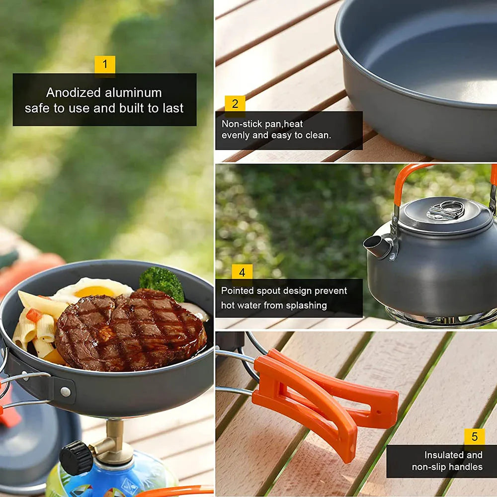 Outdoor Camping Cookware Set Orange-4